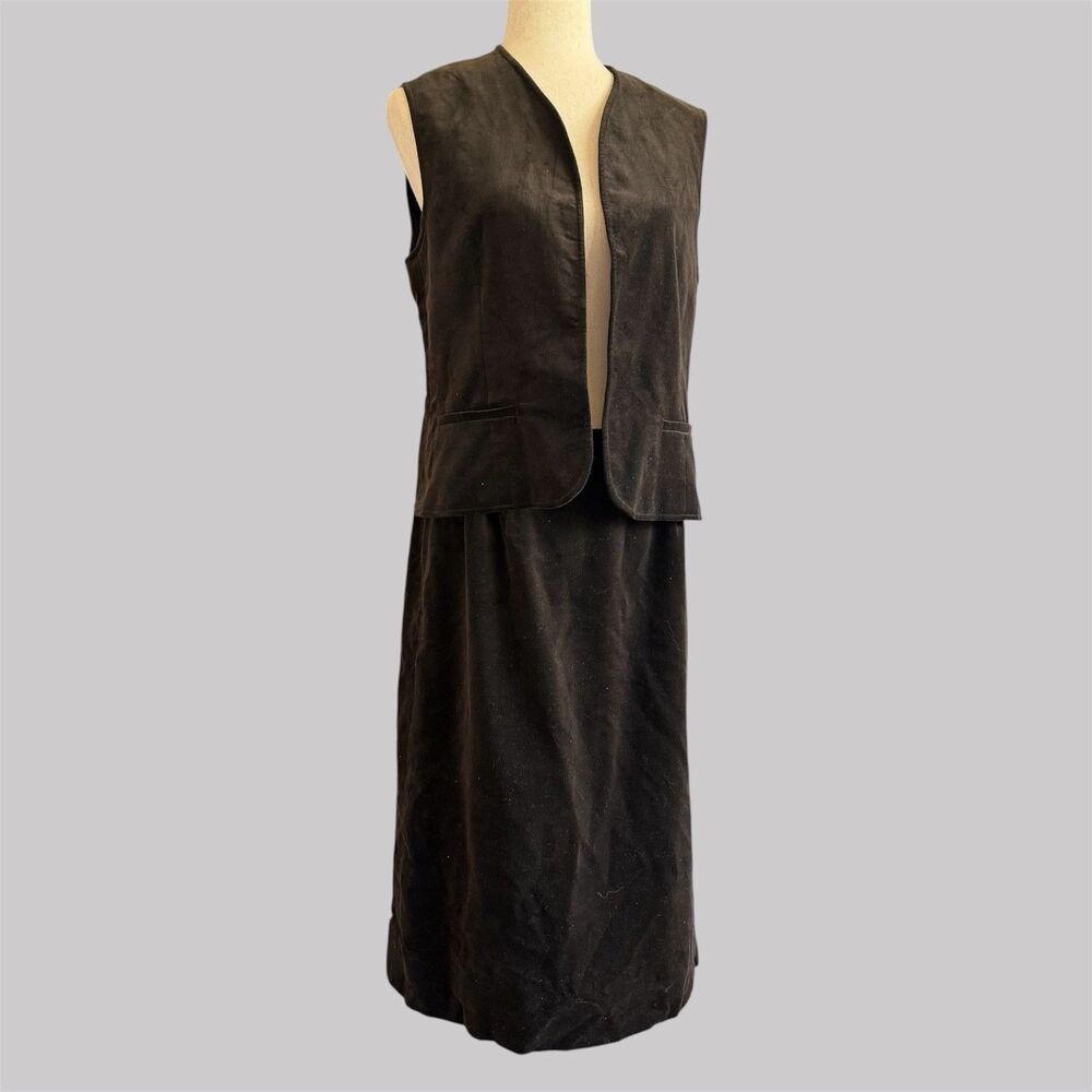 Country Suburbans ILGWU Vtg Vest Skirt Sz L Velvet Suede Heritage 90s Minimalist